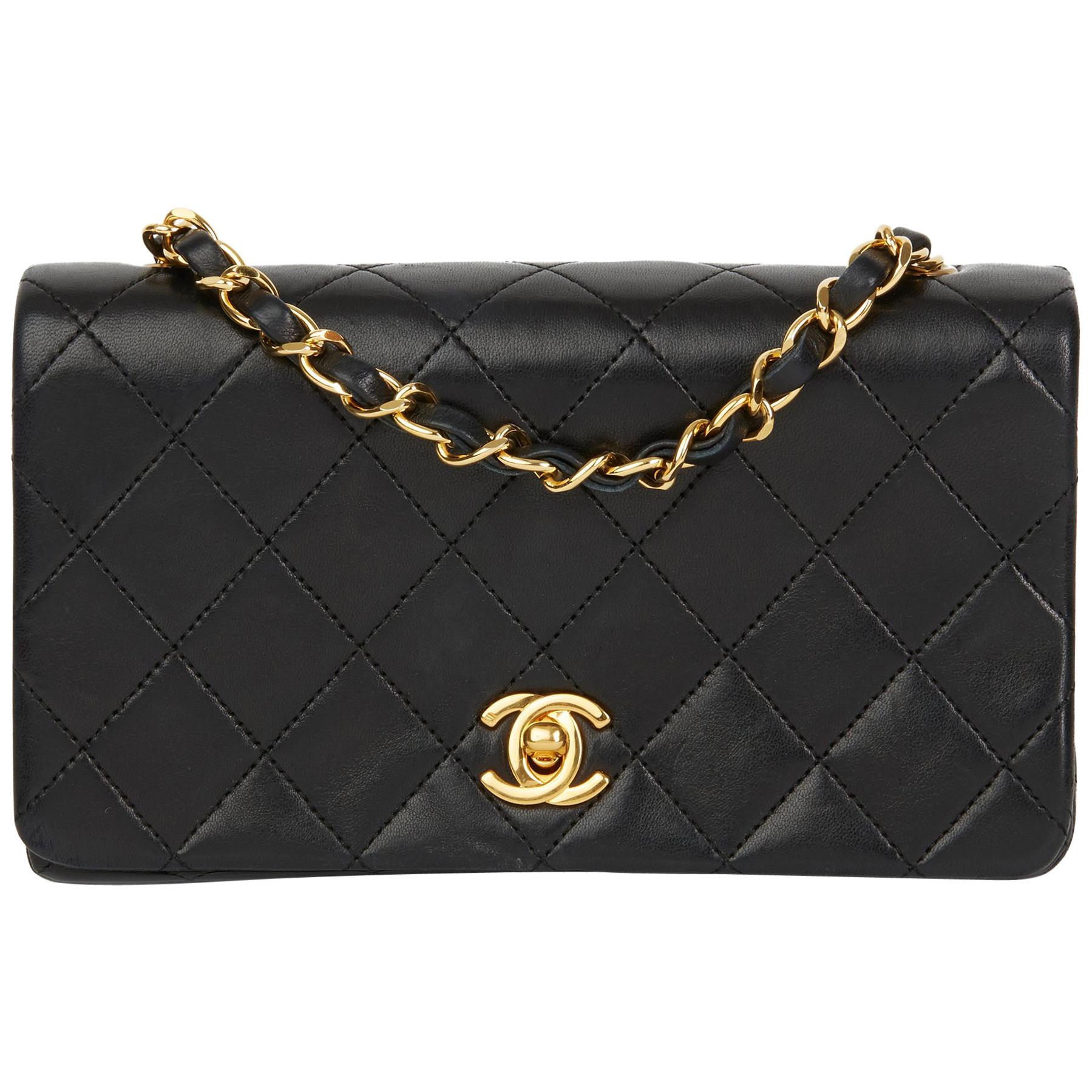 1990 Chanel Black Quilted Lambskin Vintage Mini Flap Bag