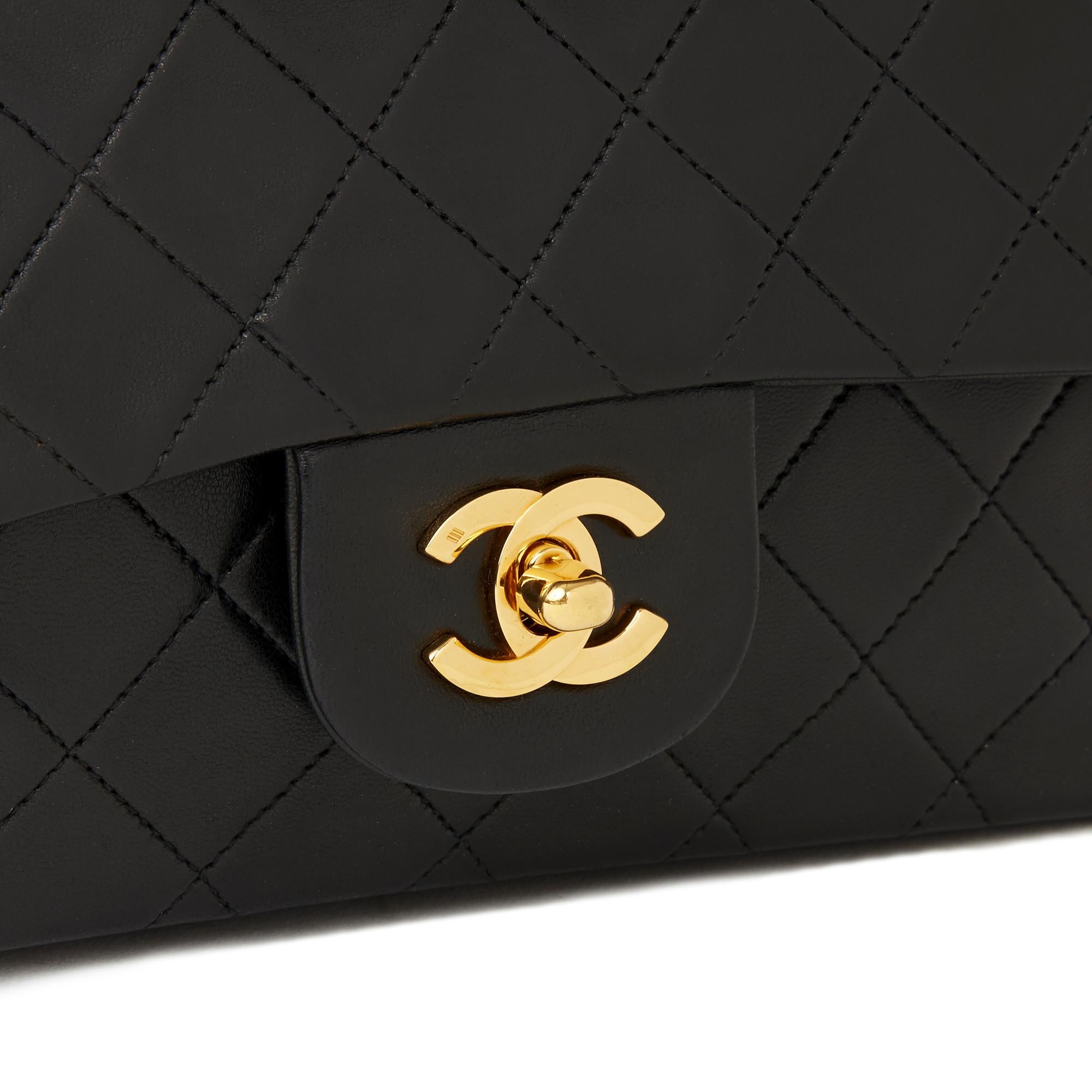1990 Chanel Black Quilted Lambskin Vintage Small Classic Double Flap Bag 1
