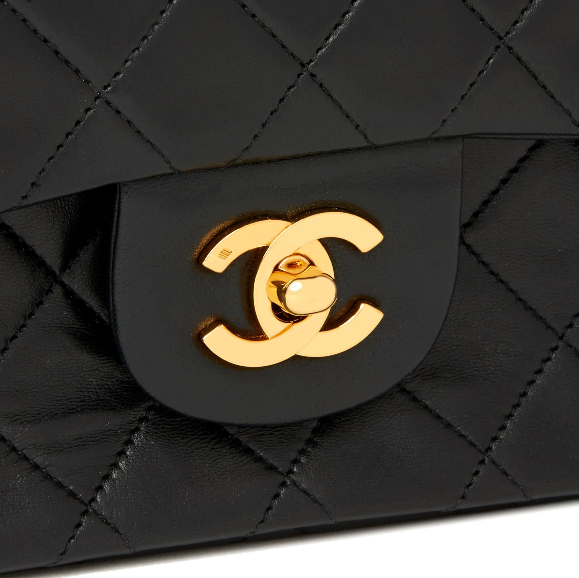 1990 Chanel Black Quilted Lambskin Vintage Small Classic Double Flap Bag 2