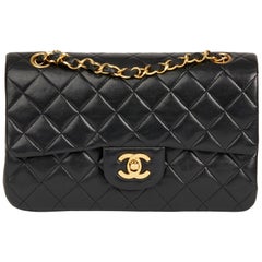 1990 Chanel Black Quilted Lambskin Vintage Small Classic Double Flap Bag