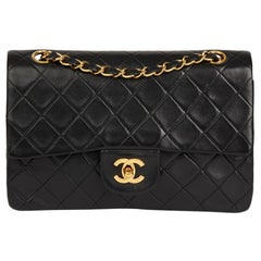 1990 Chanel Black Quilted Lambskin Vintage Small Classic Double Flap Bag 1990 Chanel Black Quilted Lambskin Vintage Small Classic Double Flap Bag