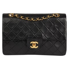 1990 Chanel Black Quilted Lambskin Vintage Small Classic Double Flap Bag