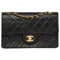 1990 Chanel Black Quilted Lambskin Vintage Small Classic Double Flap Bag