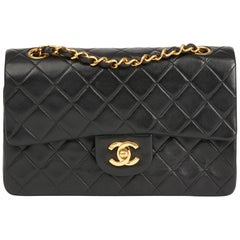 1990 Chanel Black Quilted Lambskin Vintage Small Classic Double Flap Bag