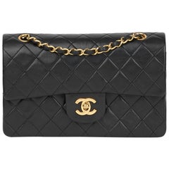 1990 Chanel Black Quilted Lambskin Vintage Small Classic Double Flap Bag