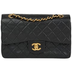 1990 Chanel Black Quilted Lambskin Vintage Small Classic Double Flap Bag 1990 Chanel Black Quilted Lambskin Vintage Small Classic Double Flap Bag