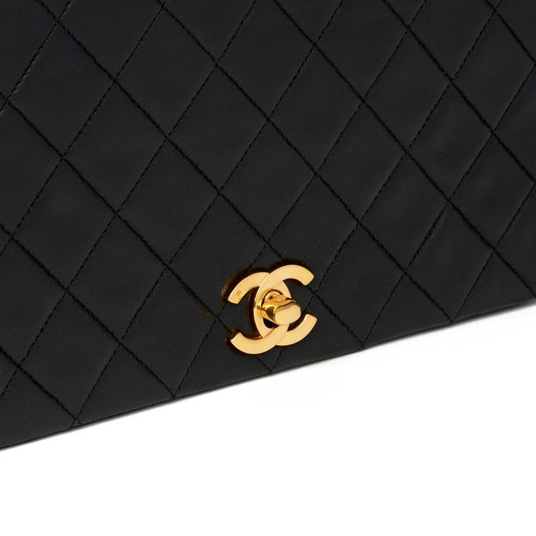 1990 Chanel Black Quilted Lambskin Vintage Small Classic Single Full Flap  Bag at 1stDibs