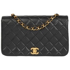 1990 Chanel Black Quilted Lambskin Vintage Small Classic Single Full Flap Bag