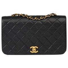 1990 Chanel Black Quilted Lambskin Vintage Small Classic Single Full Flap Bag
