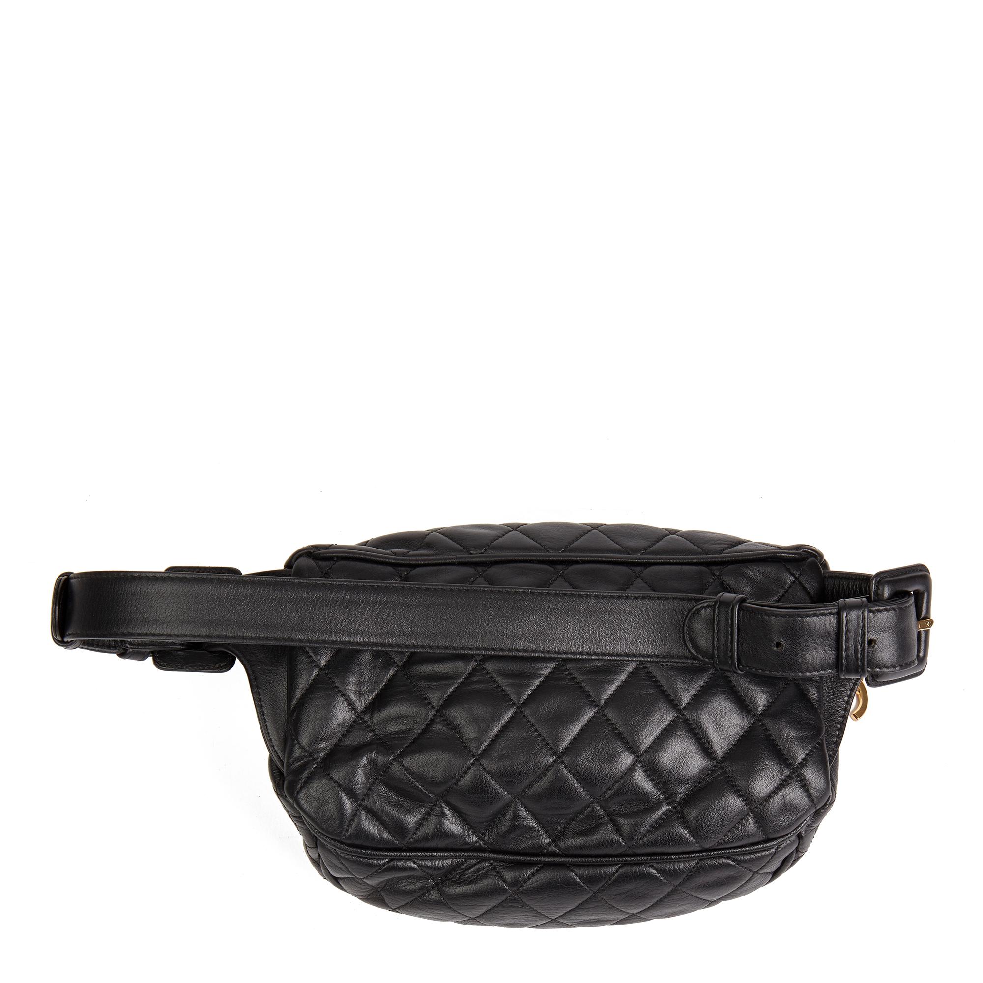 Women's 1990 Chanel Black Quilted Lambskin Vintage Timeless Belt Pouch