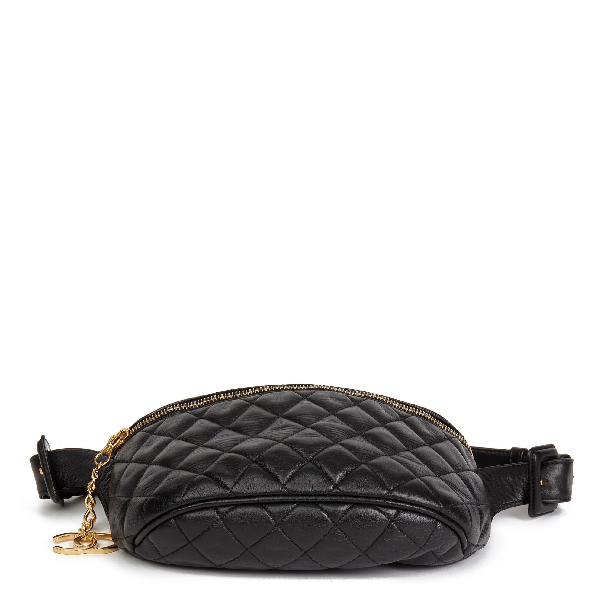 1990 Chanel Black Quilted Lambskin Vintage Timeless Belt Pouch 1