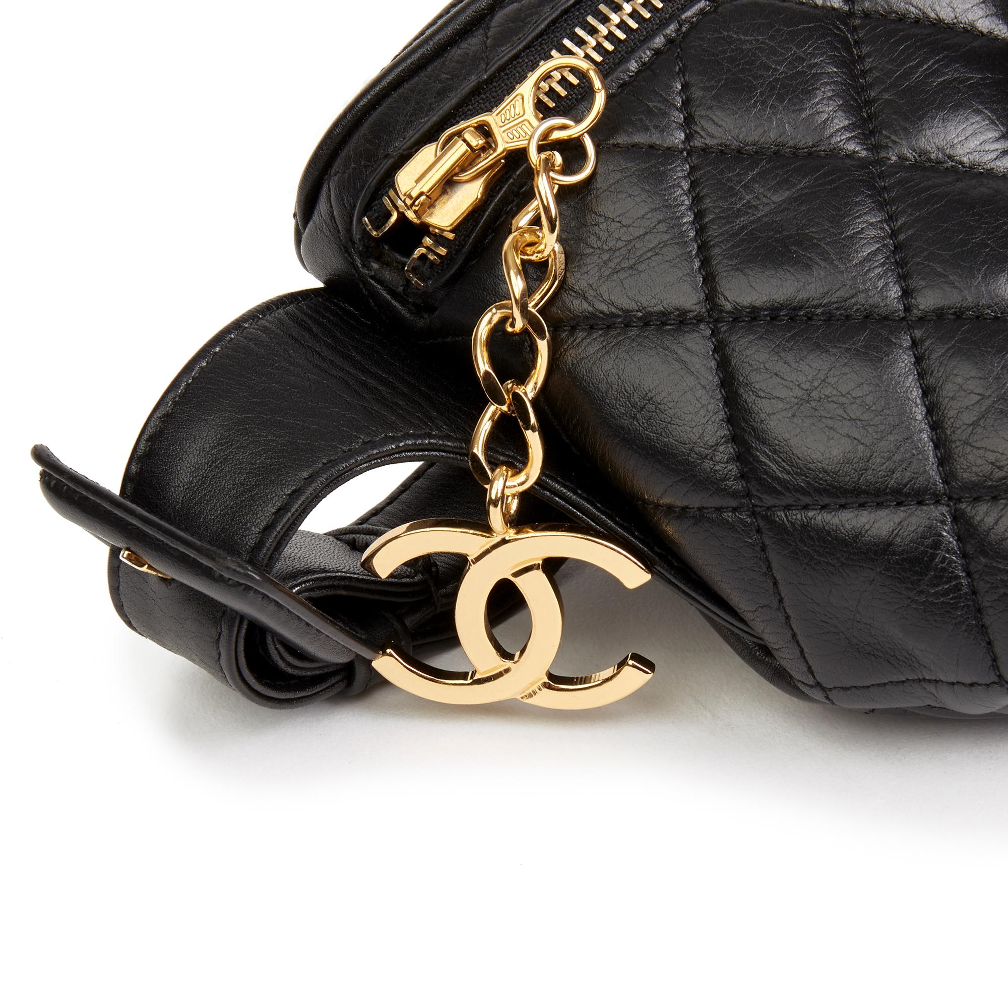 1990 Chanel Black Quilted Lambskin Vintage Timeless Belt Pouch 2