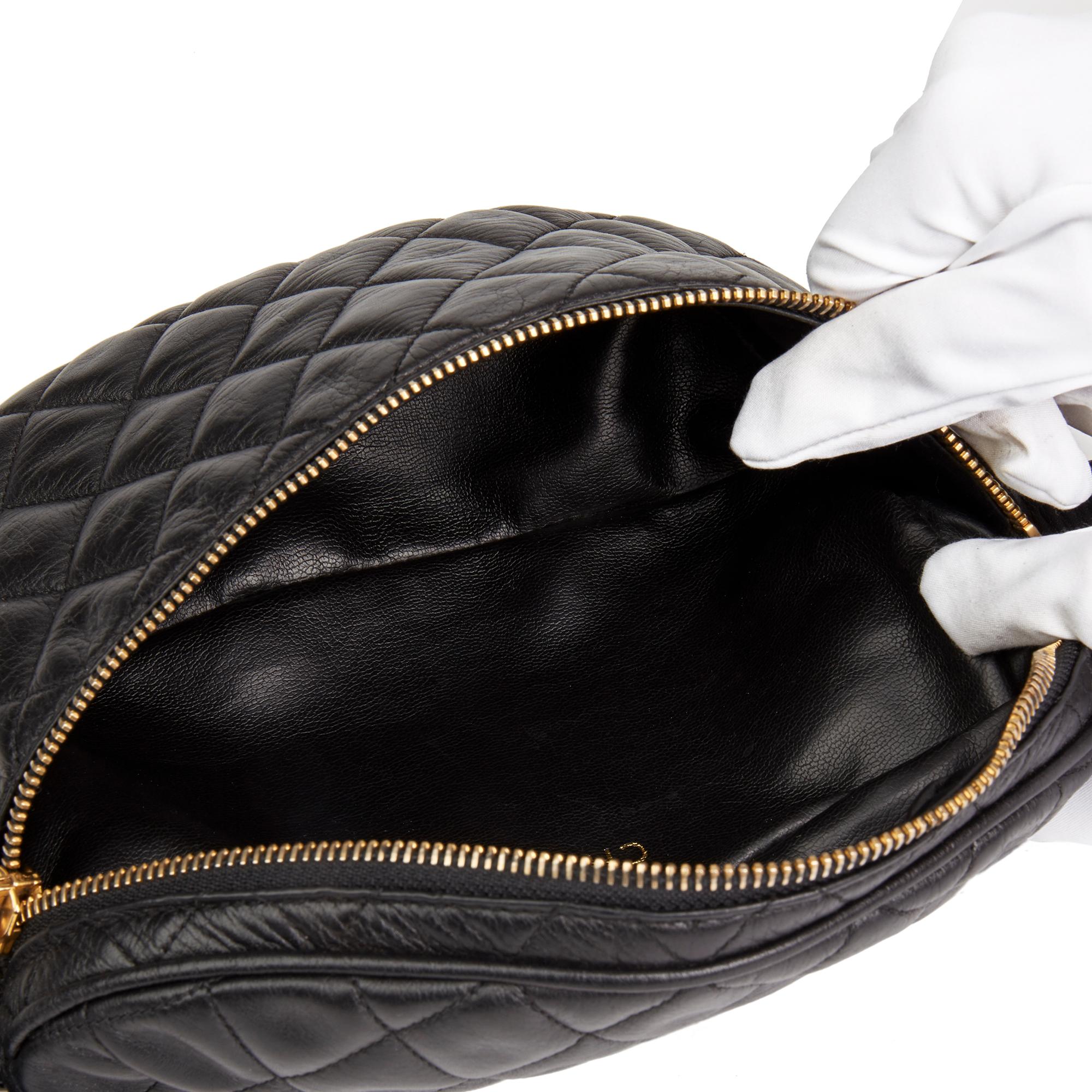 1990 Chanel Black Quilted Lambskin Vintage Timeless Belt Pouch 5