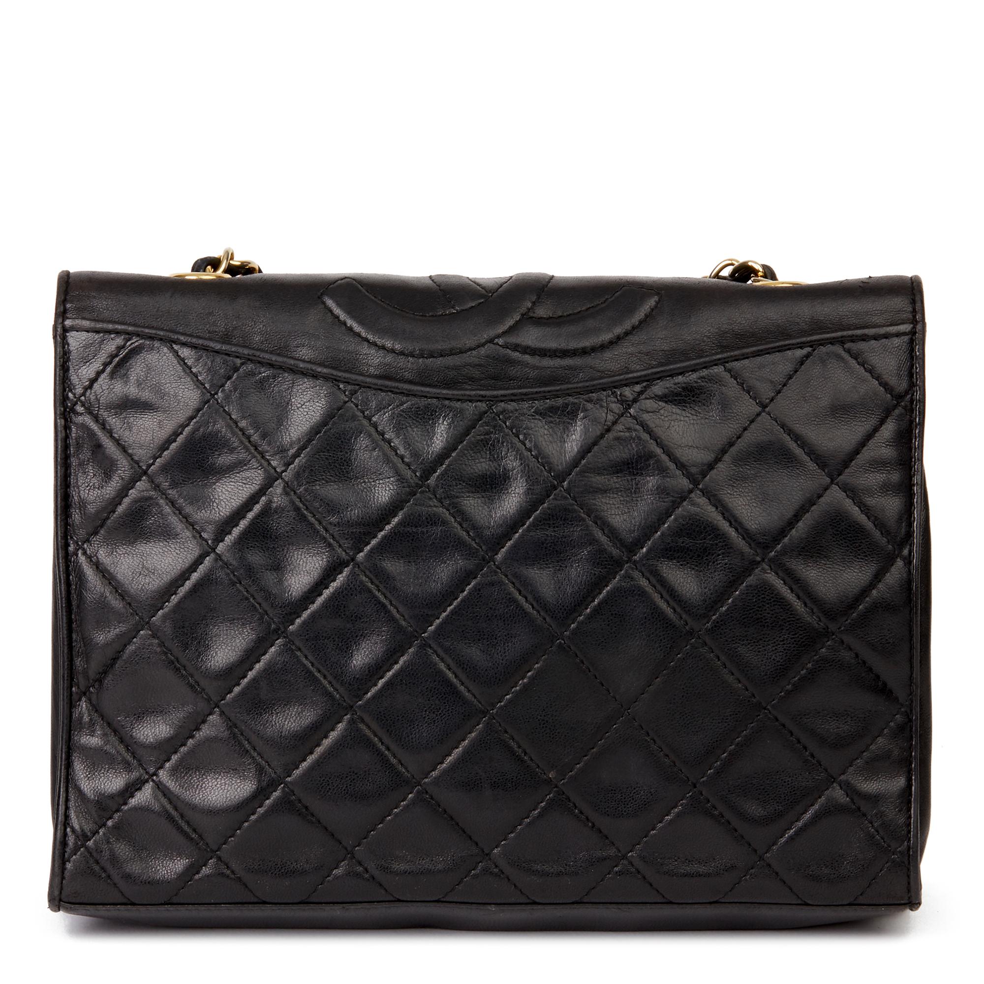 1990 Chanel Black Quilted Lambskin Vintage Timeless Single Flap Bag 1