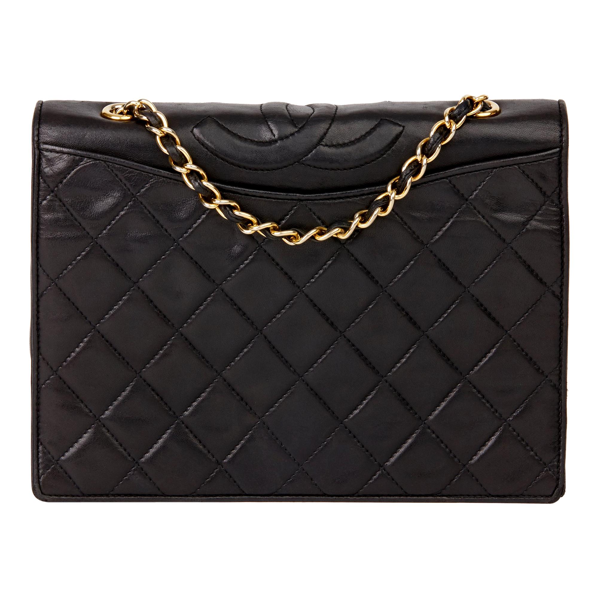1990 Chanel Black Quilted Lambskin Vintage Timeless Single Flap Bag