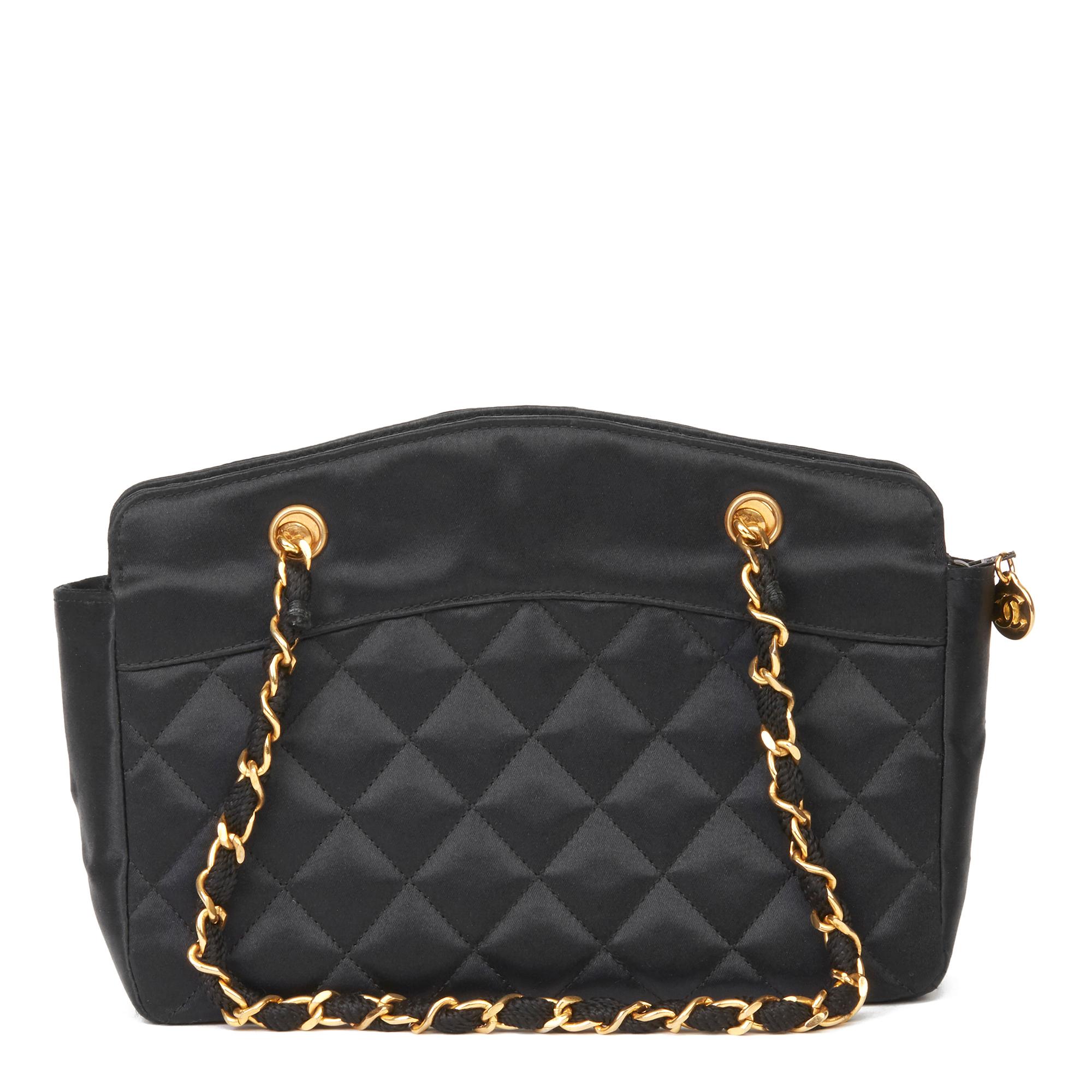 1990 Chanel Black Quilted Satin Mini Timeless Tote 1