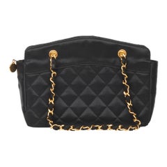 1990 Chanel Black Quilted Satin Mini Timeless Tote