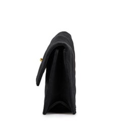 1990 Chanel Black Quilted Satin Vintage Extra Long Classic Clutch