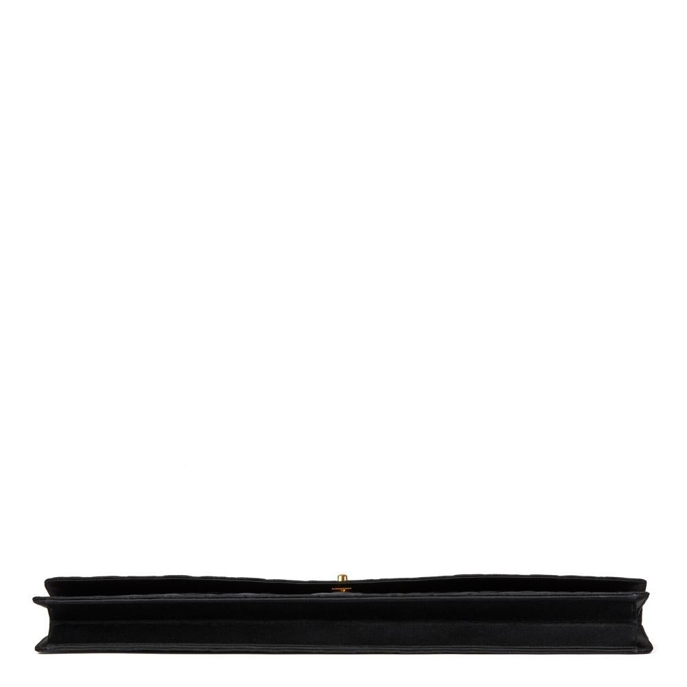 1990 Chanel Black Quilted Satin Vintage Extra Long Classic Clutch In Excellent Condition In Bishop's Stortford, Hertfordshire