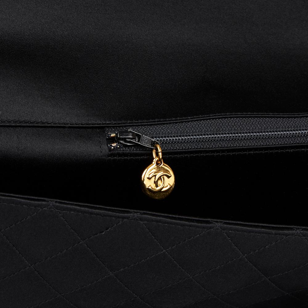 1990 Chanel Black Quilted Satin Vintage Extra Long Classic Clutch 1