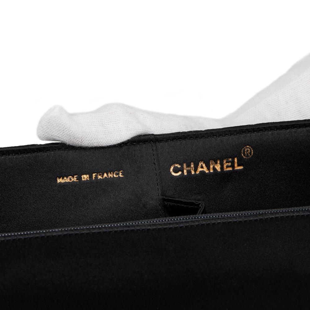 1990 Chanel Black Quilted Satin Vintage Extra Long Classic Clutch 2