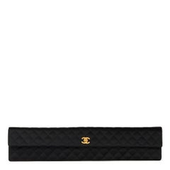 1990 Chanel Black Quilted Satin Vintage Extra Long Classic Clutch