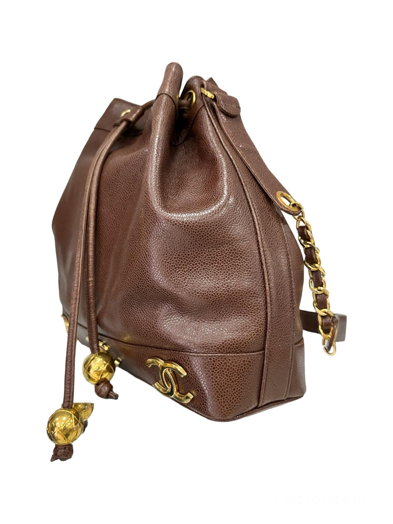 Brown 1990 Chanel Bucket Triple CC Vintage Shoulder Bag For Sale