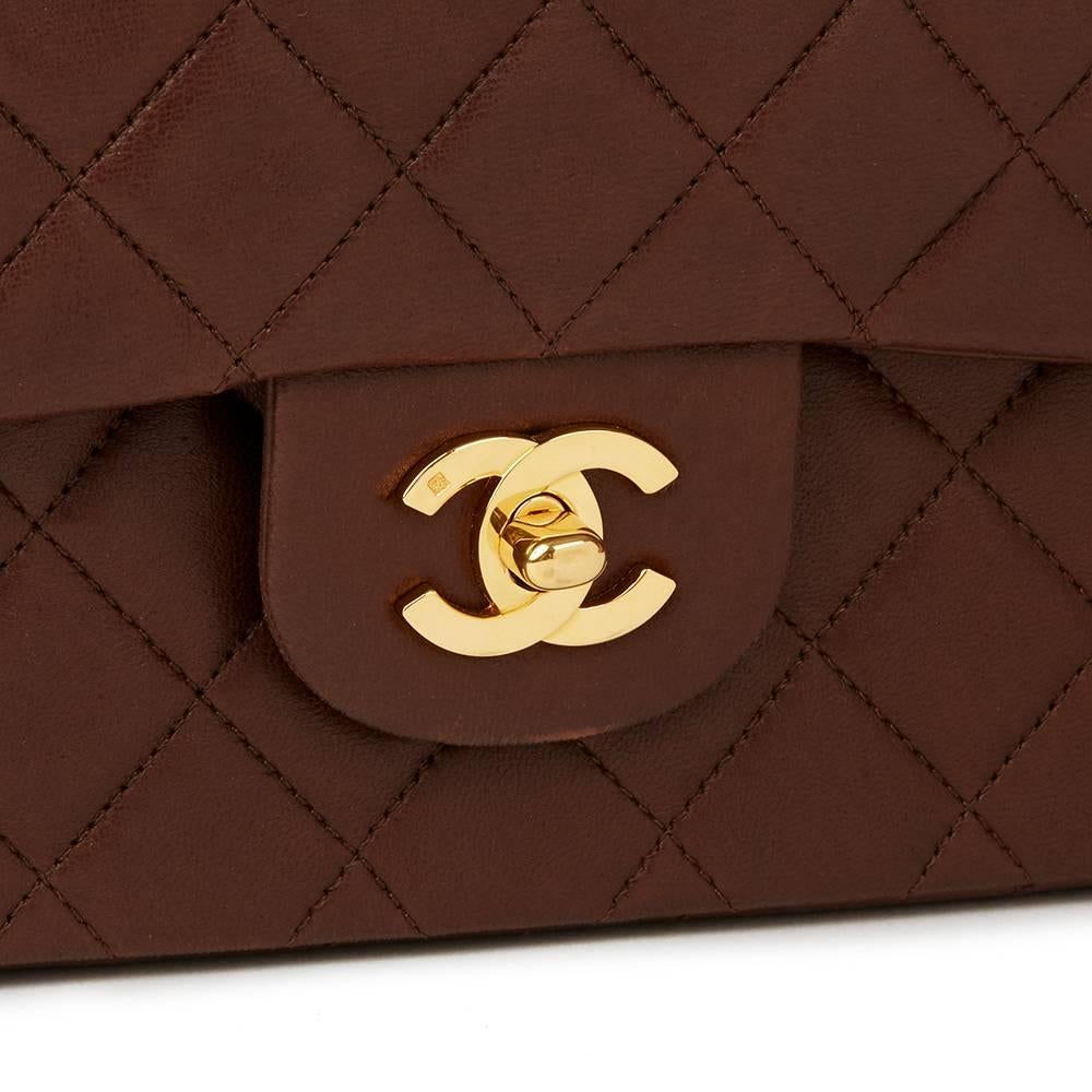 Chanel Chocolate Brown Quilted Vintage Medium Classic Double Flap Bag, 1990  1