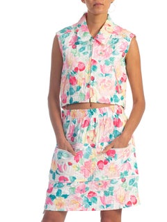 2000S CHANEL Floral Polyester Jacket & Skirt Winter Ski Ensemble