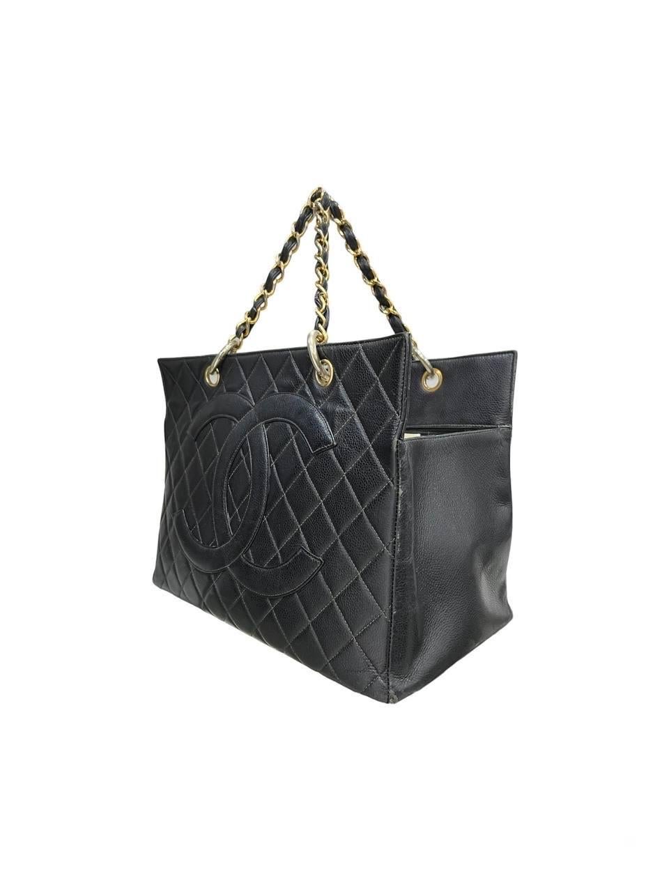 1990 Chanel GST Grand Shopping Tote Black Caviar Leather Top Handle Bag In Good Condition For Sale In Torre Del Greco, IT