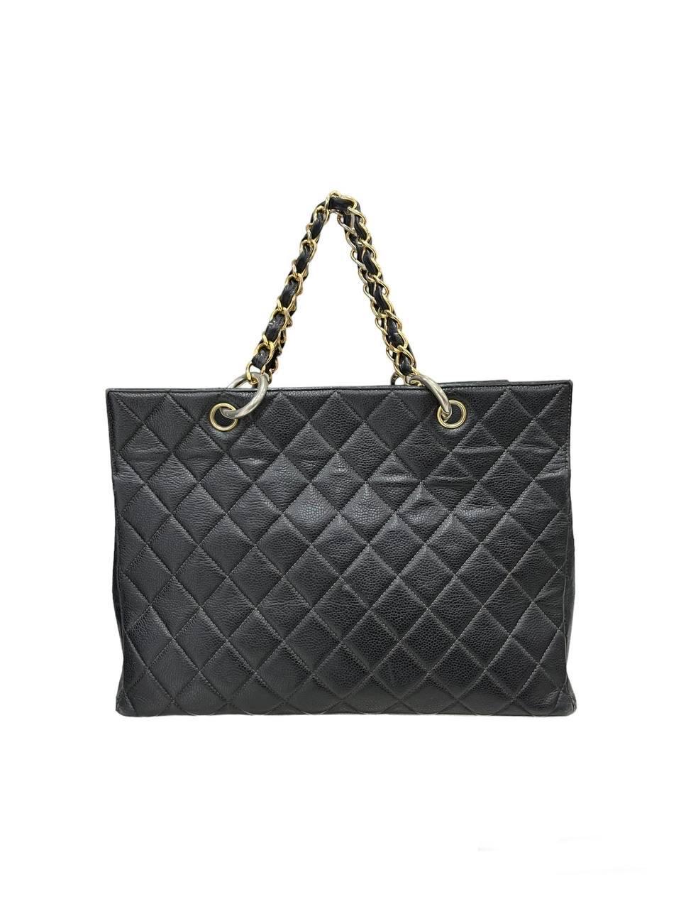 Women's 1990 Chanel GST Grand Shopping Tote Black Caviar Leather Top Handle Bag For Sale