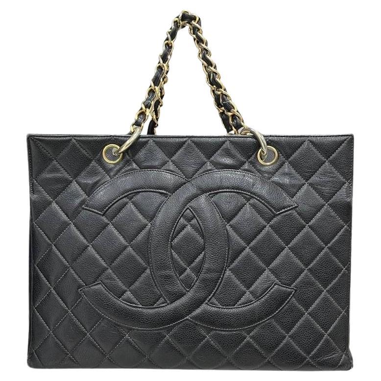 1990 Chanel GST Grand Shopping Tote Black Caviar Leather Top Handle Bag For Sale