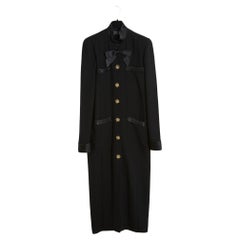 1990 Chanel Maxi Dress Coat FR42/44 Black Wool silk satin ruffles