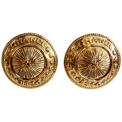 Chanel 1990s Medallion Button Clip On Earrings 