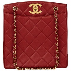 1990 Chanel Red Quilted Caviar Leather Vintage Shoulder Bag