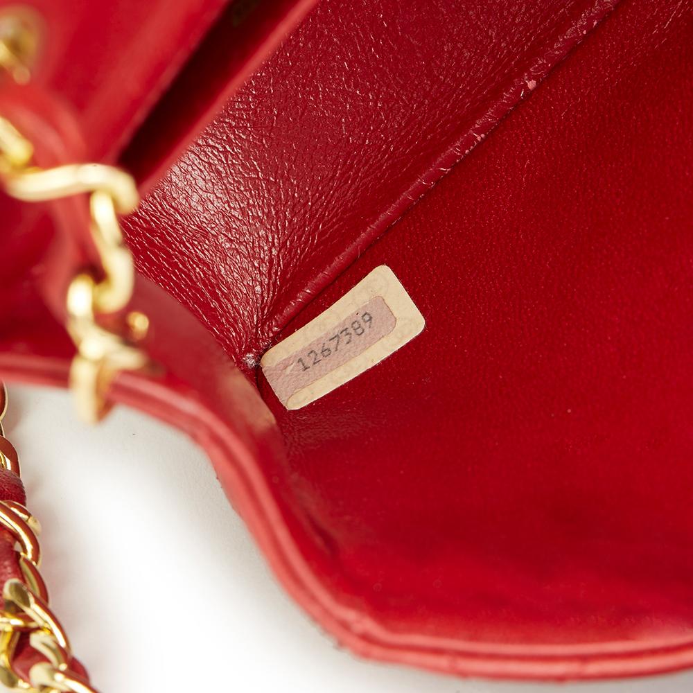 1990 Chanel Red Quilted Lambskin Vintage Mini Flap Bag 4