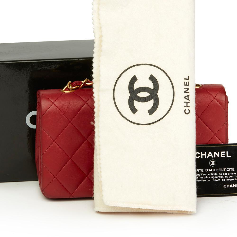 1990 Chanel Red Quilted Lambskin Vintage Mini Flap Bag 5