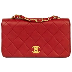 1990 Chanel Red Quilted Lambskin Vintage Mini Flap Bag