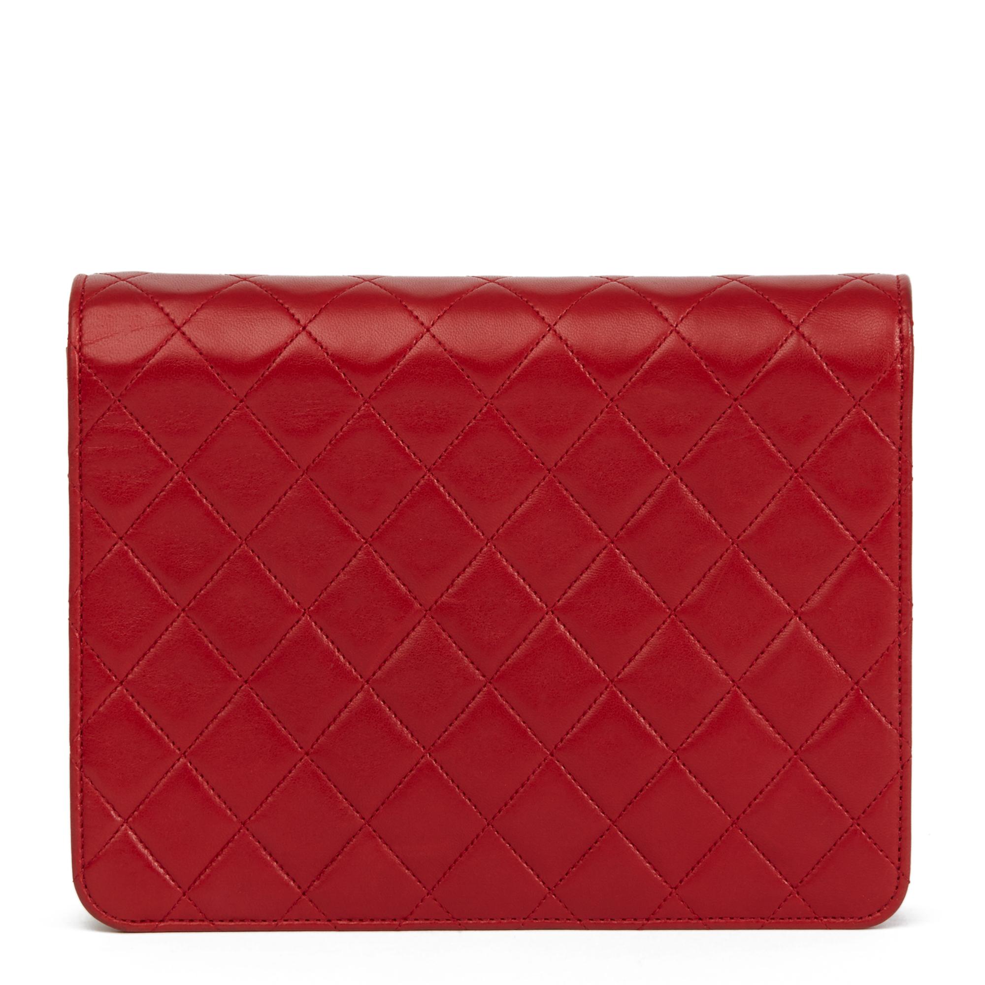 Women's 1990 Chanel Red Quilted Lambskin Vintage Small Classic Single Flap Bag