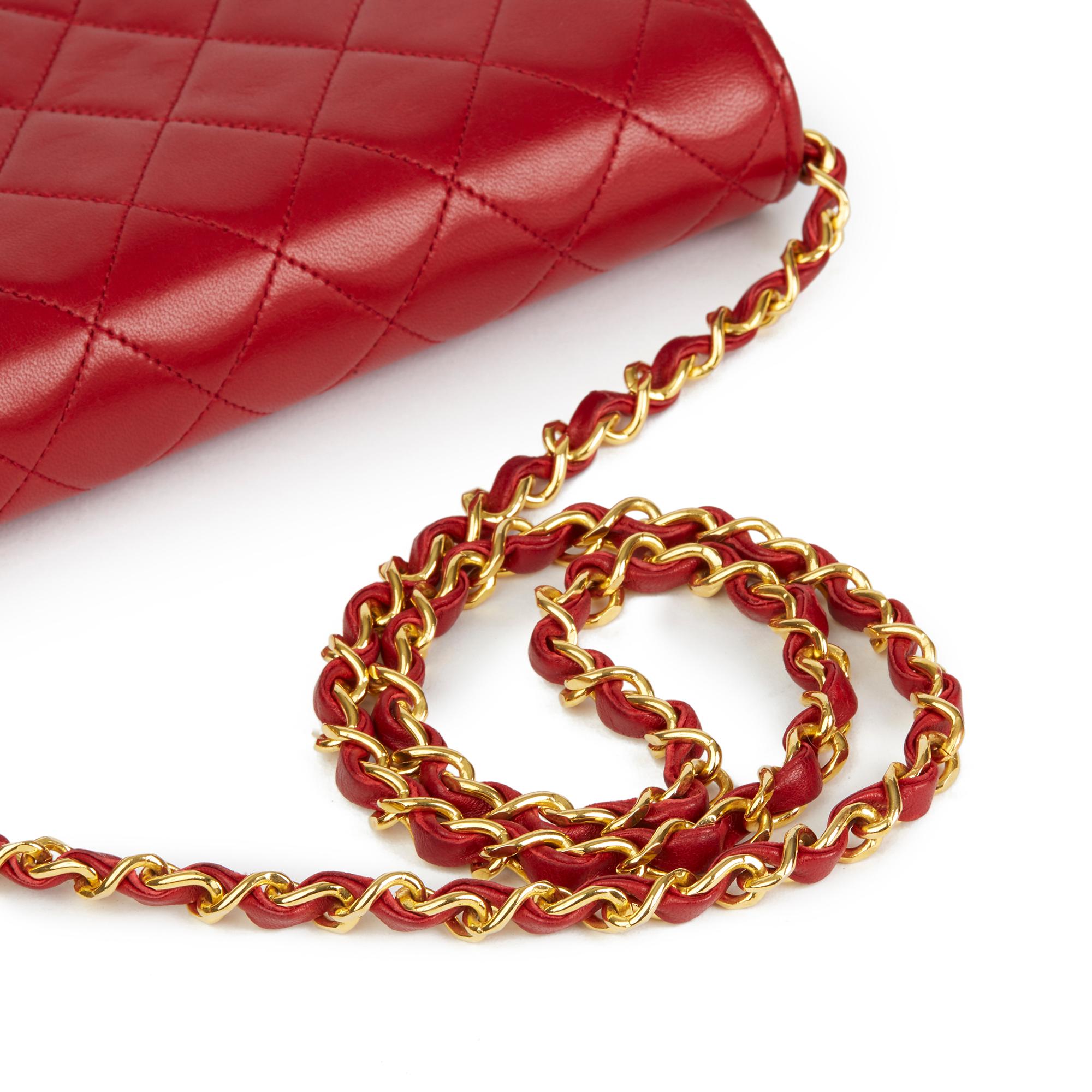 1990 Chanel Red Quilted Lambskin Vintage Small Classic Single Flap Bag 3