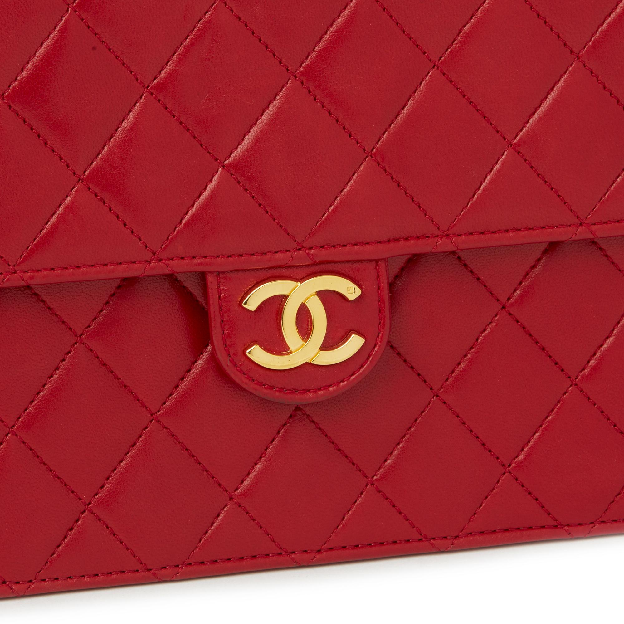 1990 Chanel Red Quilted Lambskin Vintage Small Classic Single Flap Bag 2