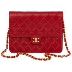 1990 Chanel Red Quilted Lambskin Retro Small Classic Single Flap Bag