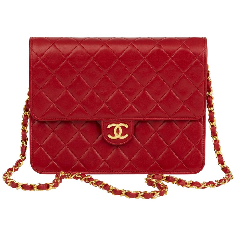 1990 Chanel Red Quilted Lambskin Vintage Small Classic Single Flap Bag at  1stDibs