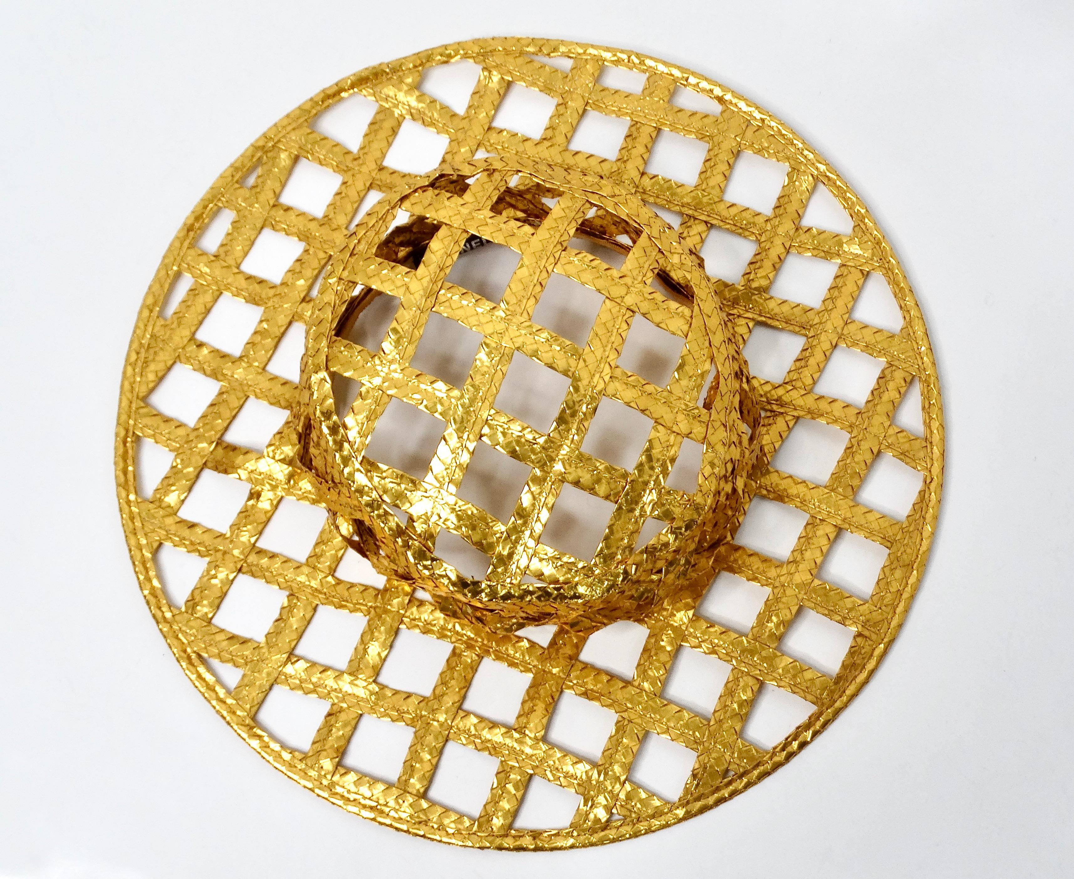 Brown 1990 Chanel Runway Gold Lattice Ad Campaign Hat For Sale