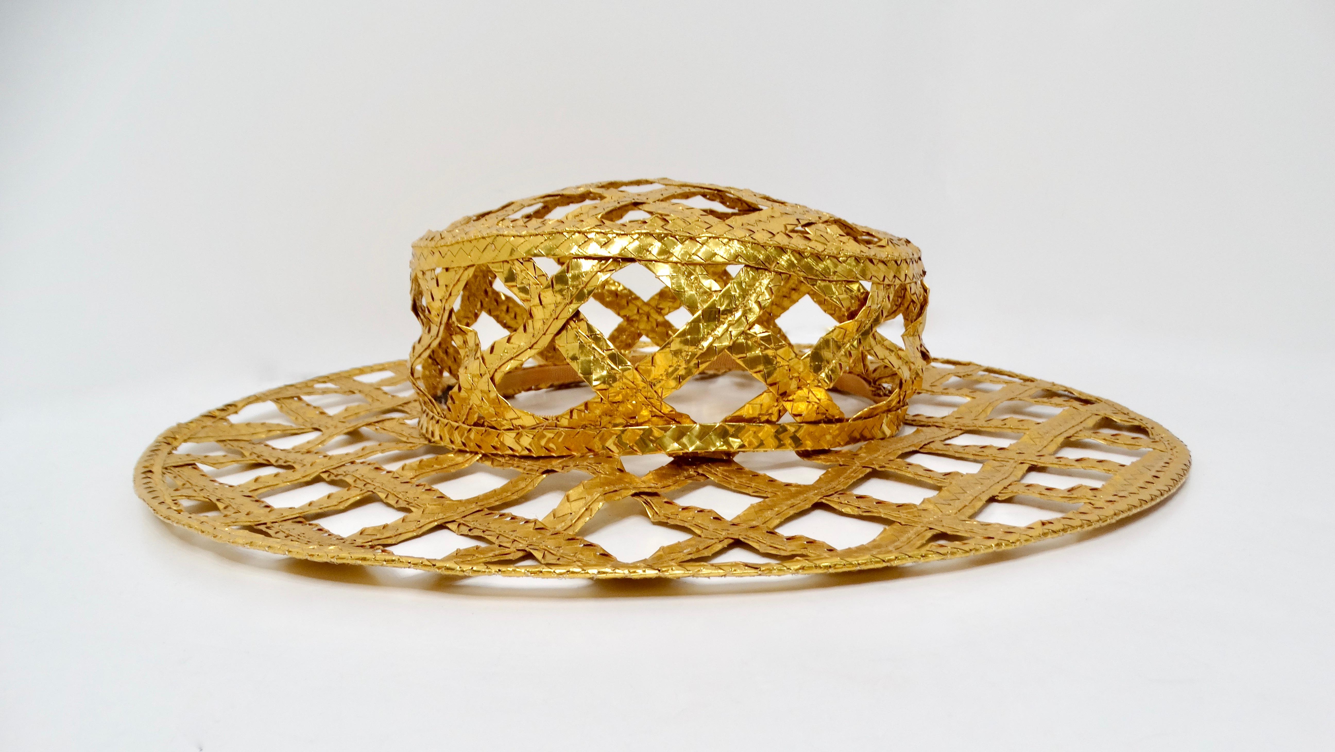 1990 Chanel Runway Gold Lattice Ad Campaign Hat In Good Condition For Sale In Scottsdale, AZ
