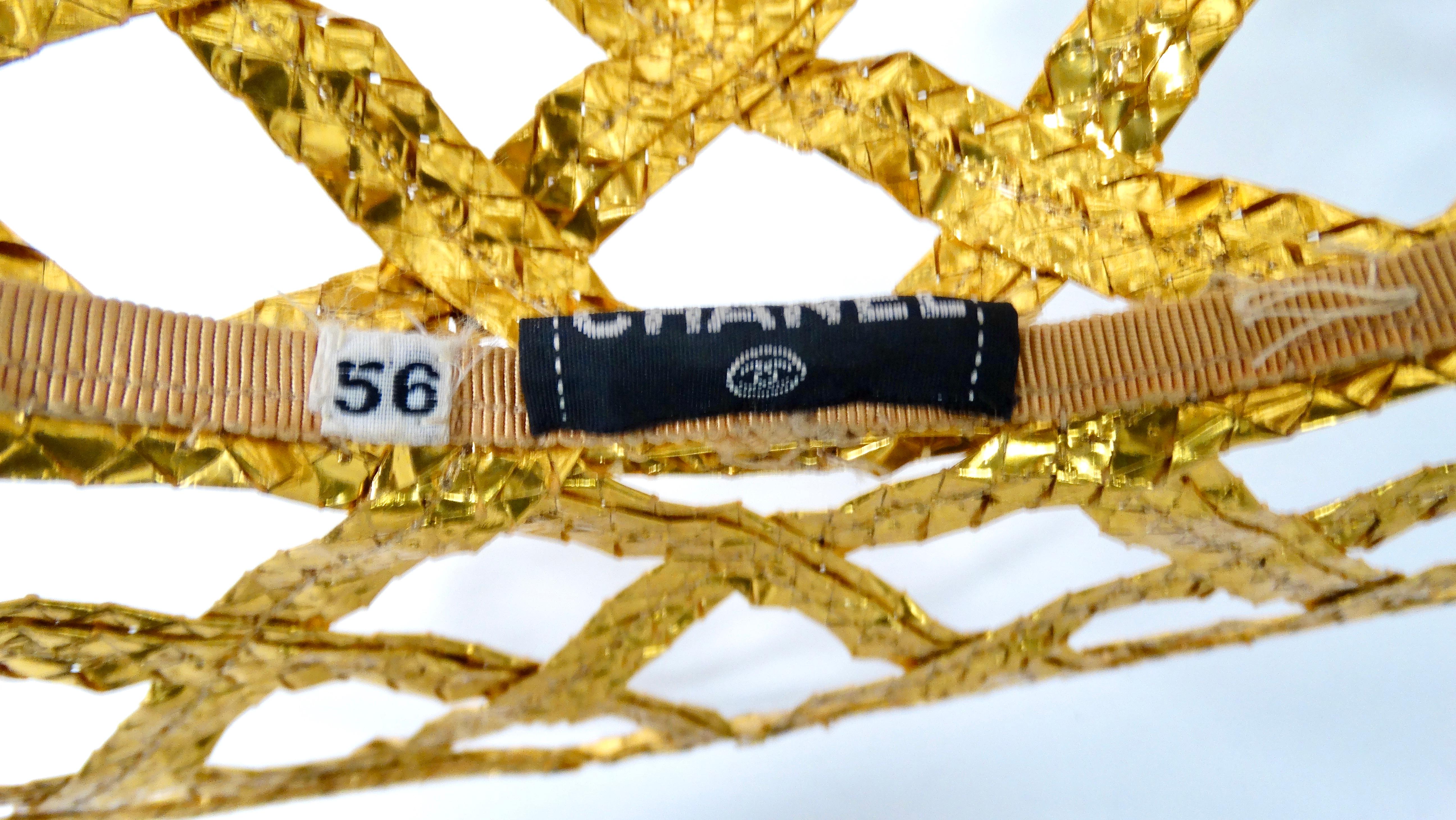 1990 Chanel Runway Gold Lattice Ad Campaign Hat For Sale 1