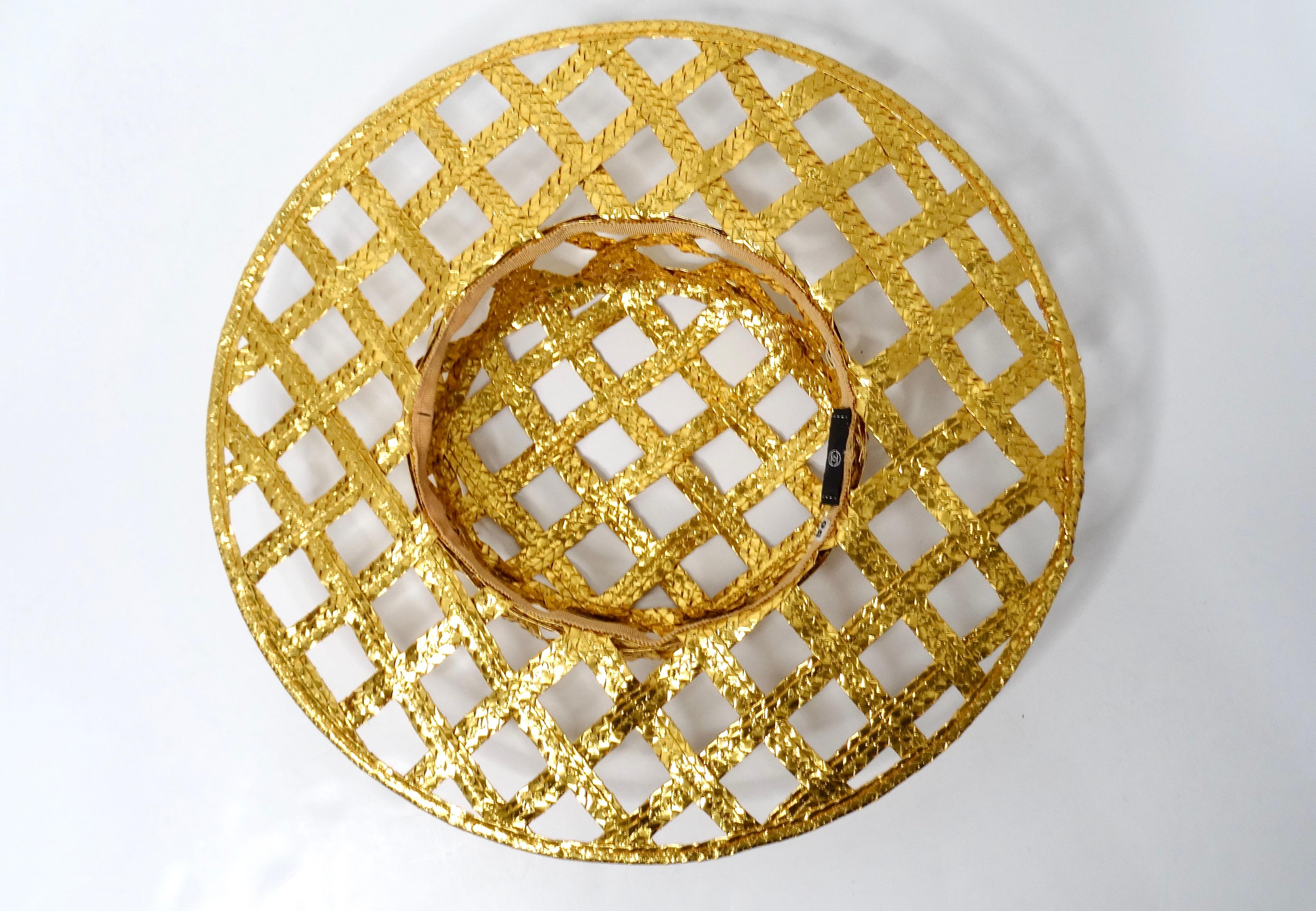 1990 Chanel Runway Gold Lattice Ad Campaign Hat For Sale 2