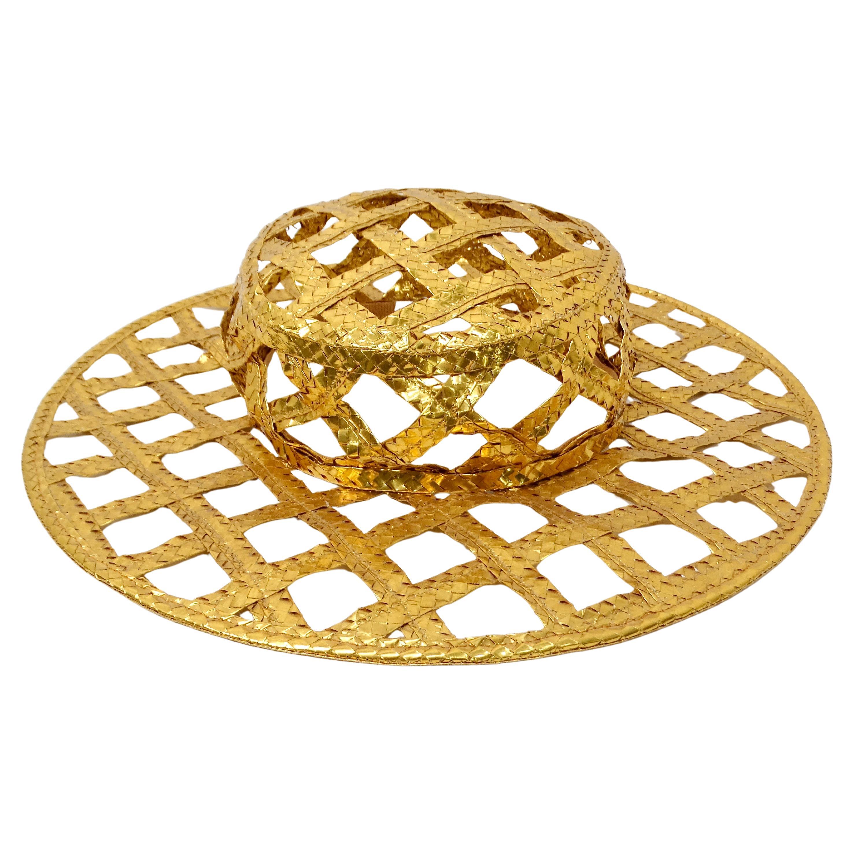 1990 Chanel Runway Gold Lattice Ad Campaign Hat For Sale