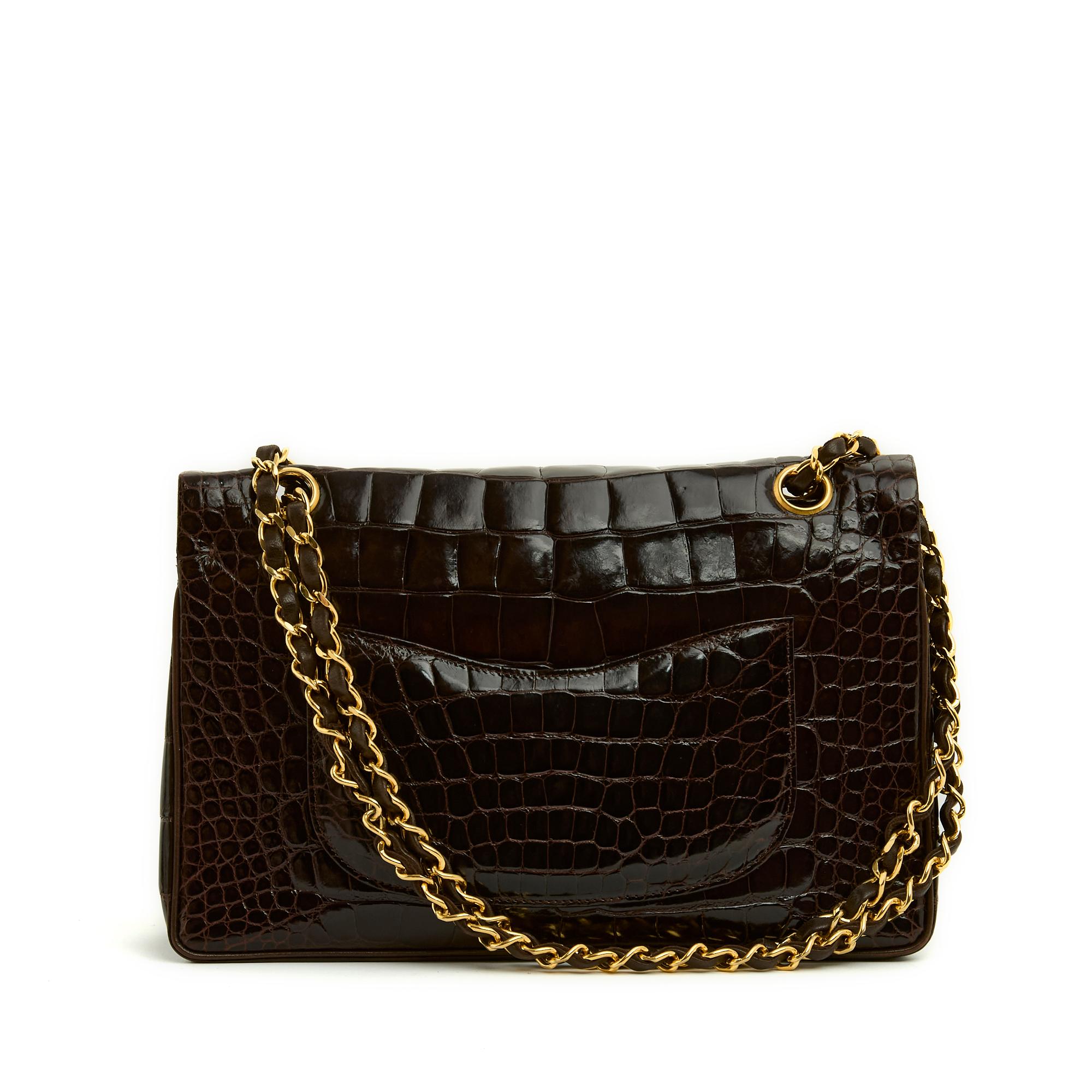 Black 1990 Chanel Sac Classique 25 Precious brown leather double flap Bag Pristine