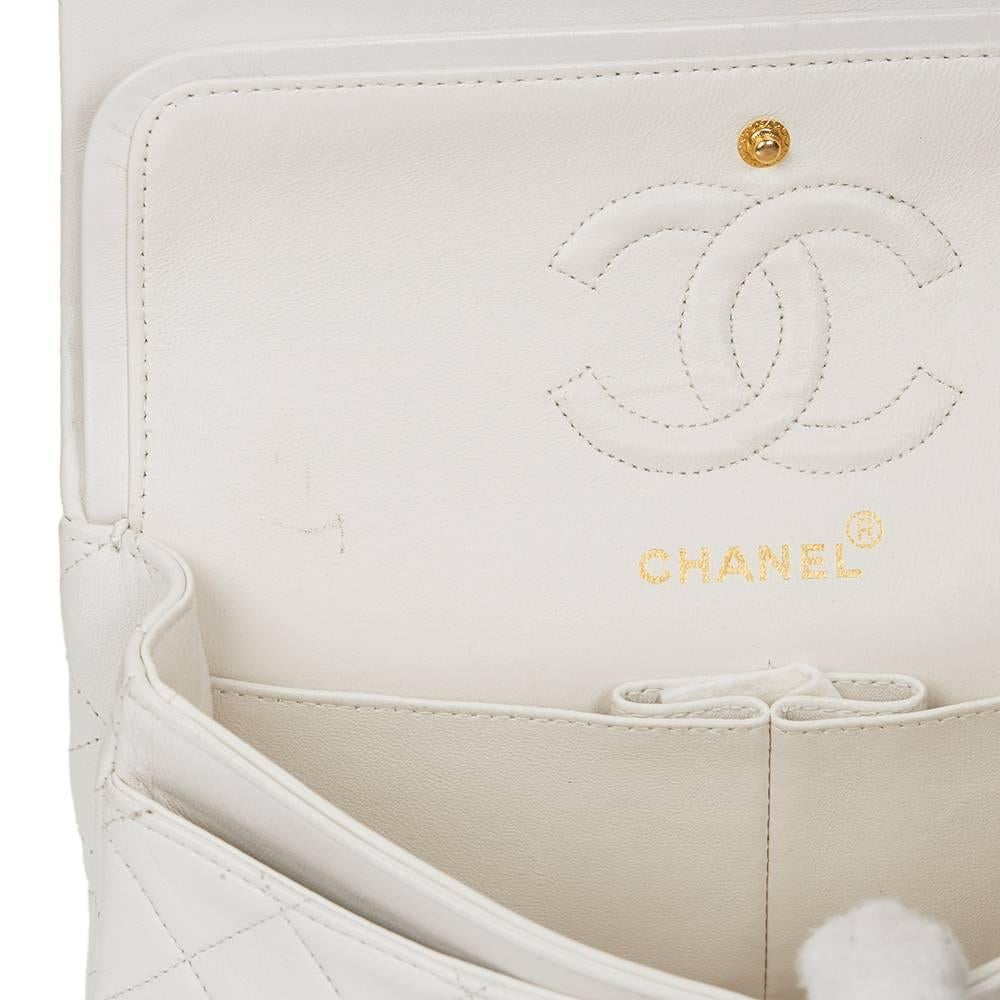 1990 Chanel White Quilted Lambskin Vintage Small Classic Double Flap Bag 2